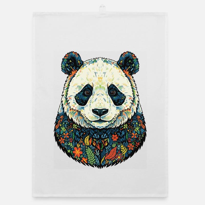 Portrait de Flora Panda avec des fleurs Torchon bio
