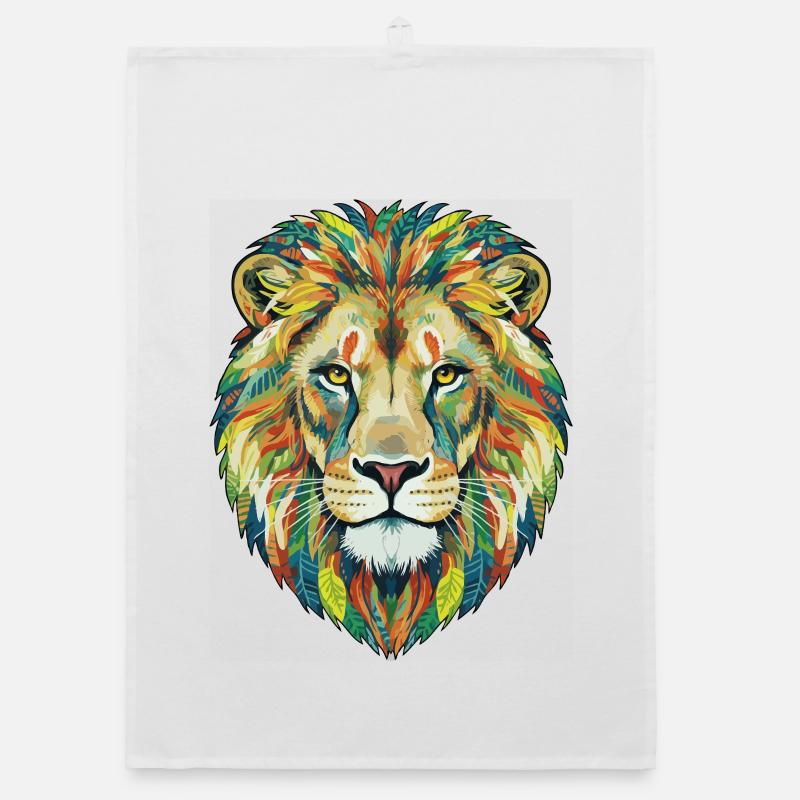 Colorful Lion Head with Leaf Pattern Organic dish towel