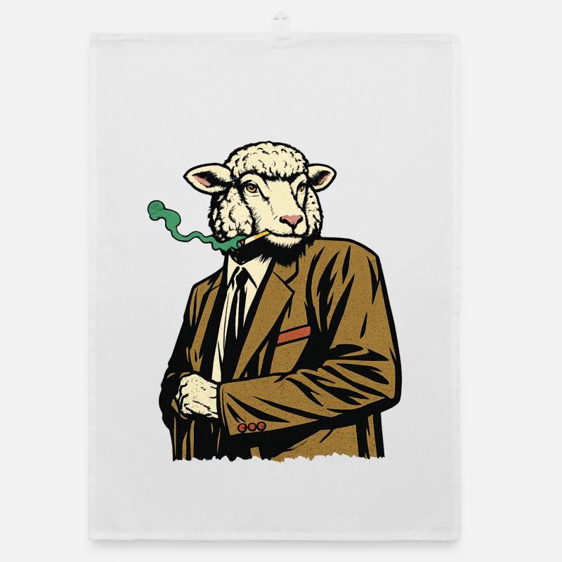 Sheep in suit with cigarette Organic dish towel