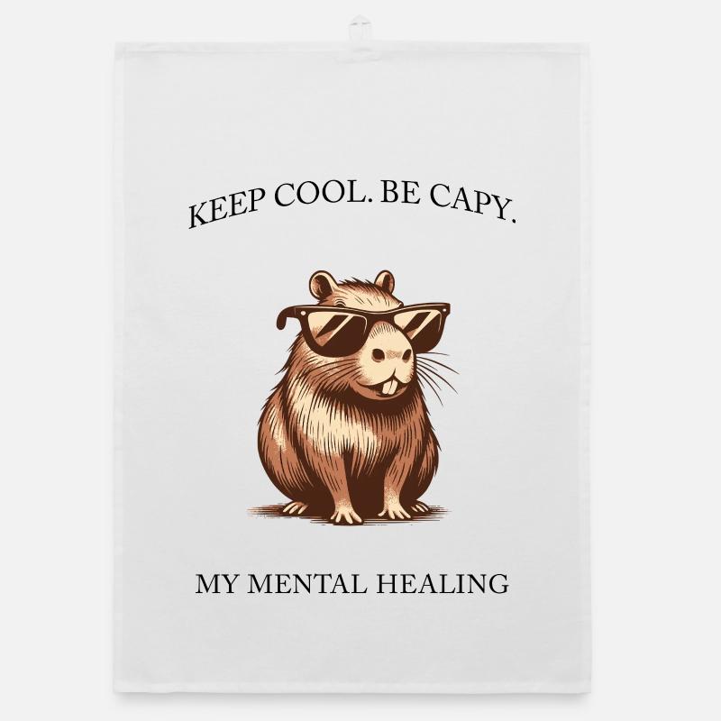 Capybara - Keep Cool, Be Capy - Design minimaliste Torchon bio