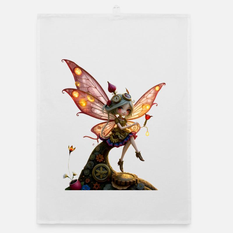 Fée steampunk aux ailes lumineuses Torchon bio