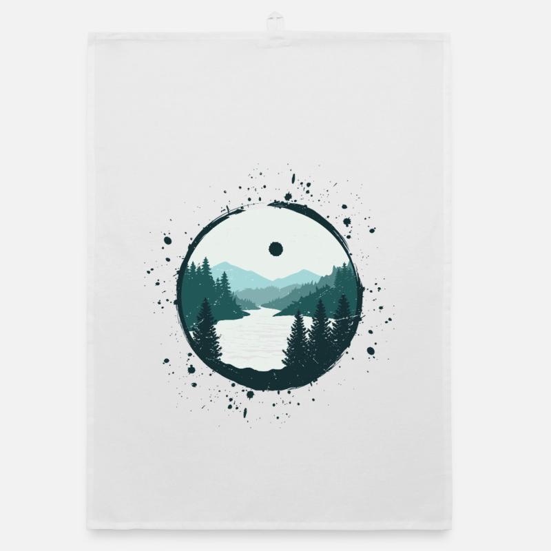 Serene Mountain River Landscape Tee Organic dish towel