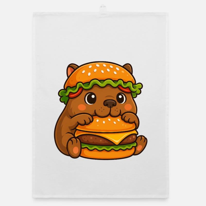Süßes Capybara Wasserschwein mit Cheeseburger Fast Organic Geschirrtuch