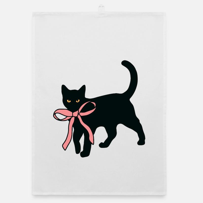 Black cat with bow tie Organic dish towel
