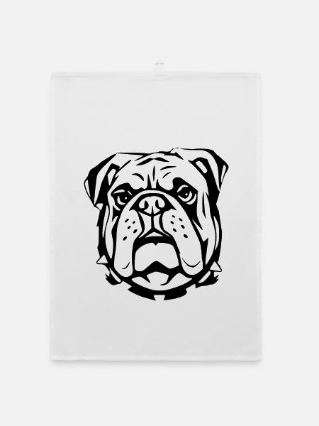 Bulldogge_Hundekopf_schwarz_T-shirt_Geschenk - Organic Geschirrtuch - Weiß