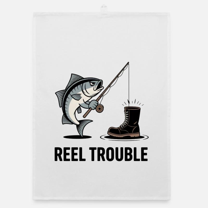 Reel Trouble – Fishy Fail Vibes - Organic Geschirrtuch - Weiß