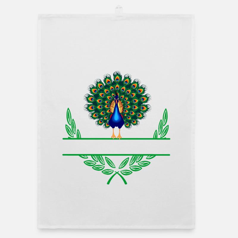 Peacock Laurel Wreath with Namespace Organic dish towel