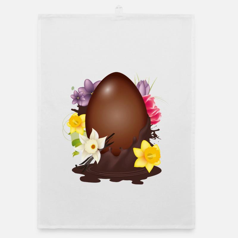 Chocolate Easter Egg with Flowers and Vanilla Organic dish towel