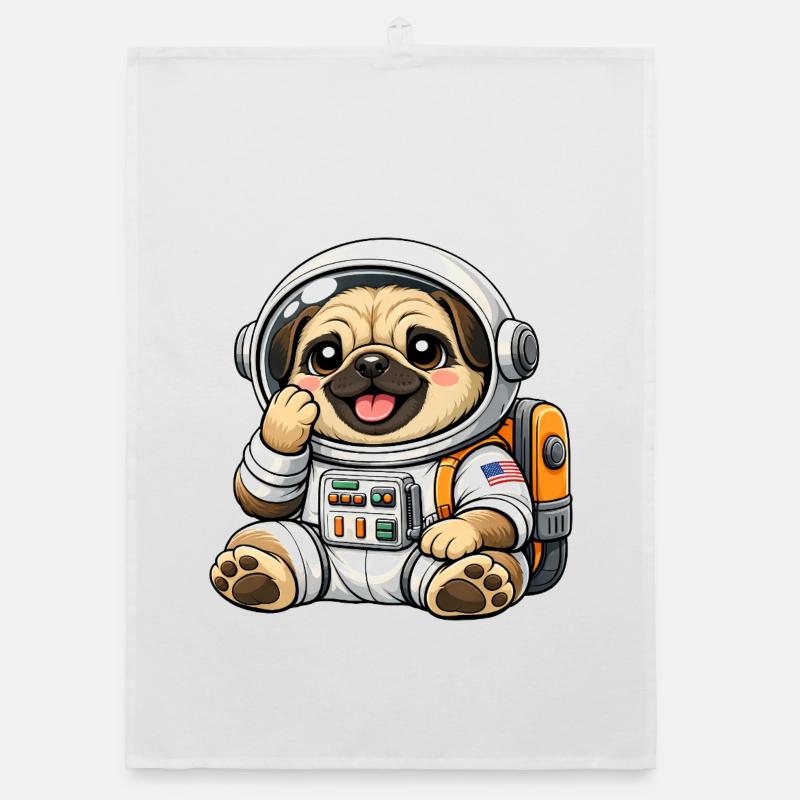 Dessin animé mignon Carlin astronaute explorateur spatial Torchon bio