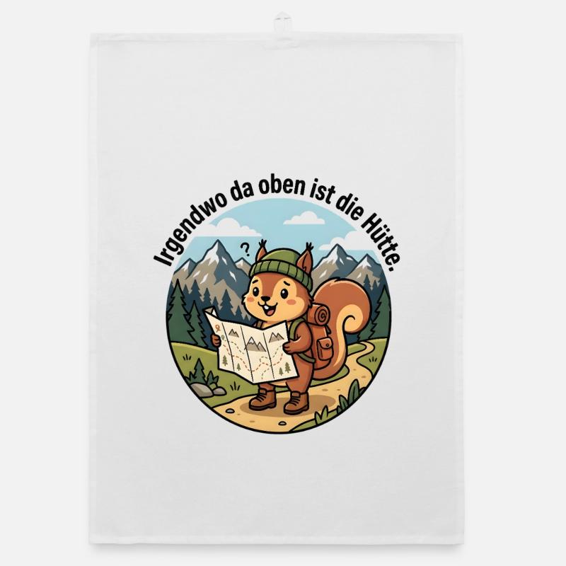 Irgendwo da oben ist die Hütte – Eichhörnchen - Organic Geschirrtuch - Weiß