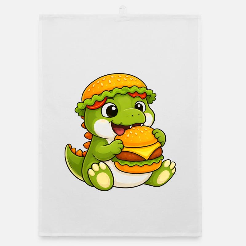 Mignon dessin animé T-Rex, Dino Burger, Reptile de restauration rapide Torchon bio