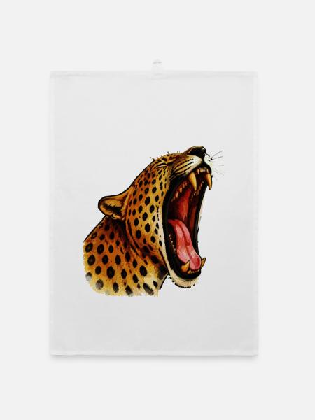 Intensive-farbger Leopardenkopf Roar - Organic Geschirrtuch - Weiß - Vorne