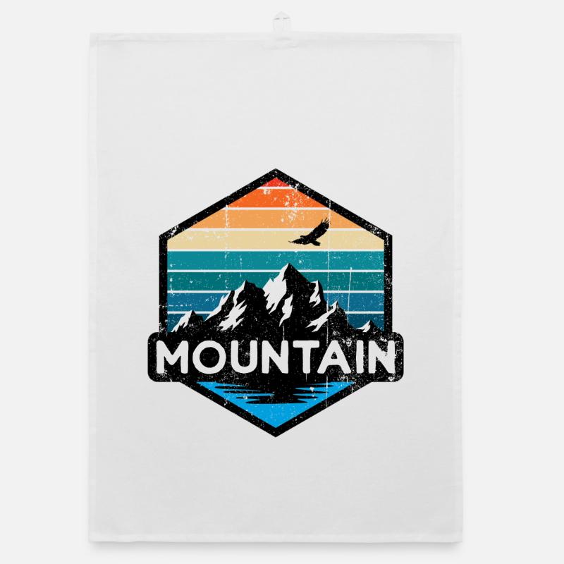 Retro Mountain Ridge Sunset Organic dish towel