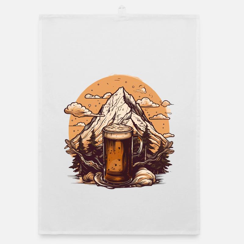 Mountain Peak with Beer Mug Design Organic dish towel