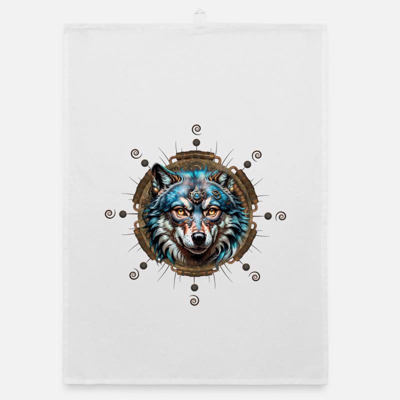 Fantastic steampunk wolf. Organic dish towel