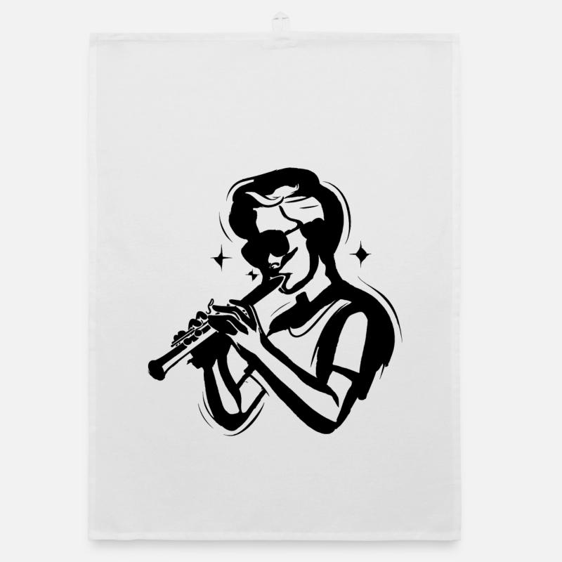 Flute Boy Sketch Organic dish towel