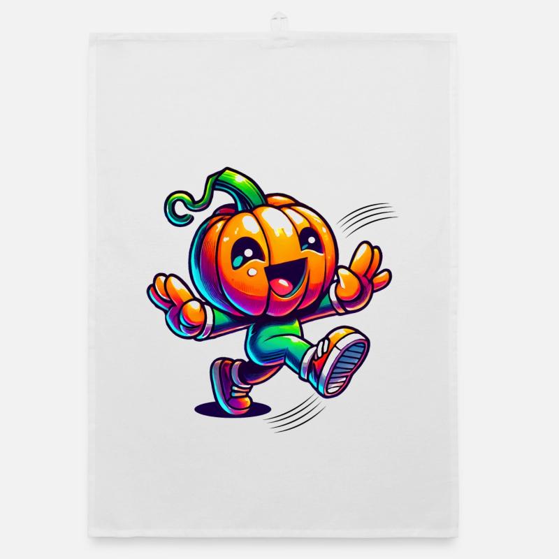 Dancing pumpkin - cute Halloween fun Organic dish towel