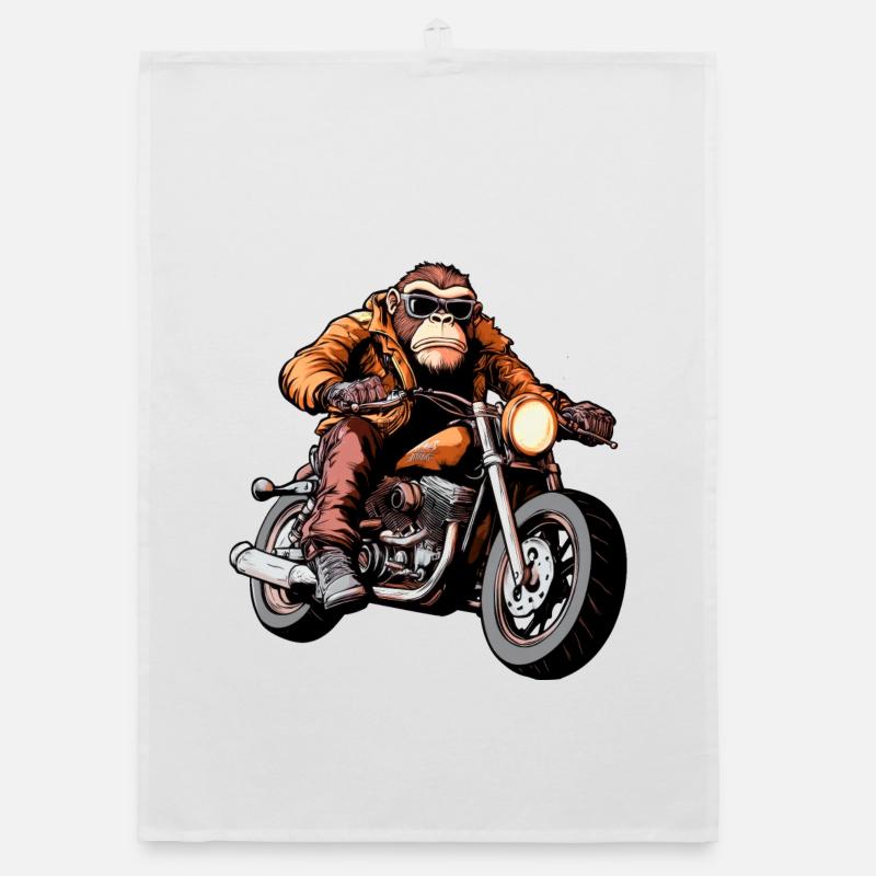 Monkey Motorcyclist / Motorcycle Monkey Organic dish towel