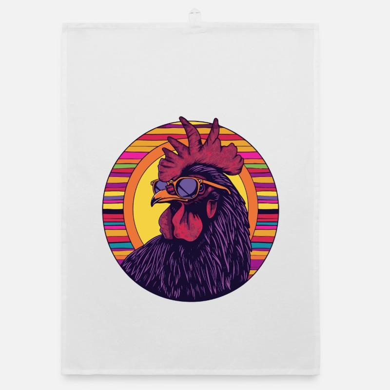 Stylish rooster silhouette with retro colors Organic dish towel