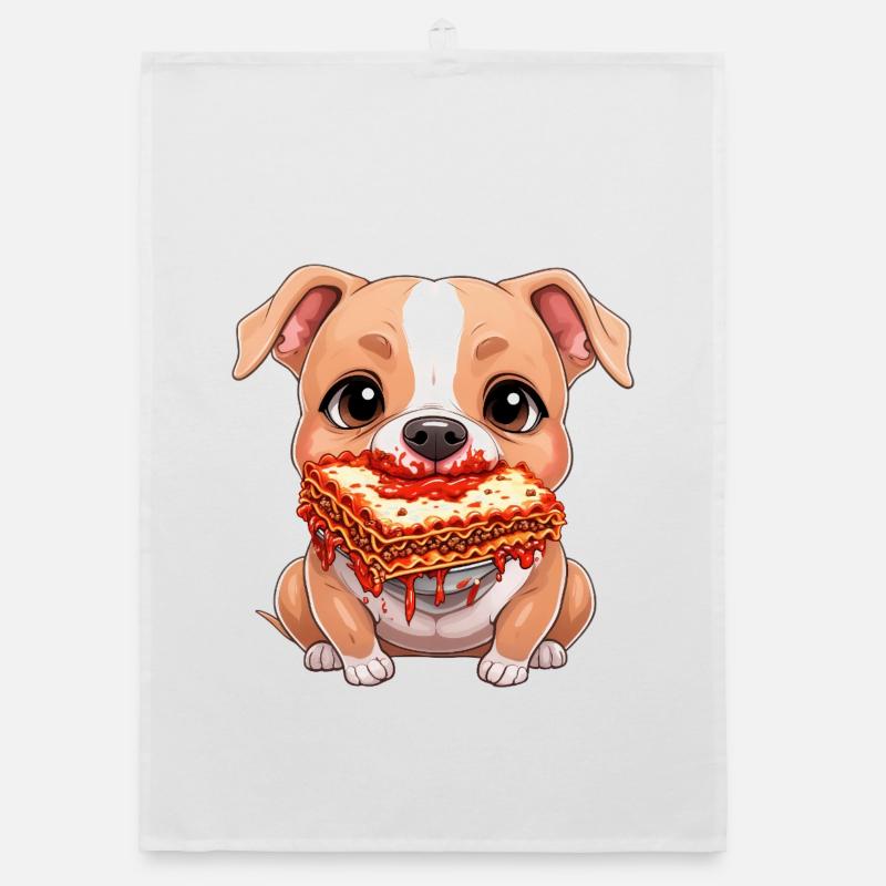 Mignon pitbull mangeant des lasagnes dessin animé Torchon bio