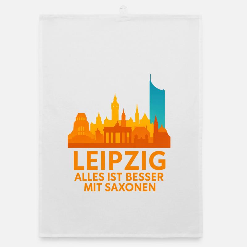 Leipzig Skyline Saxonen Spruch Organic Geschirrtuch