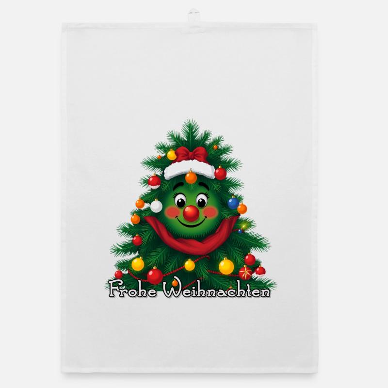 Joyeux sapin de Noël avec visage Torchon bio