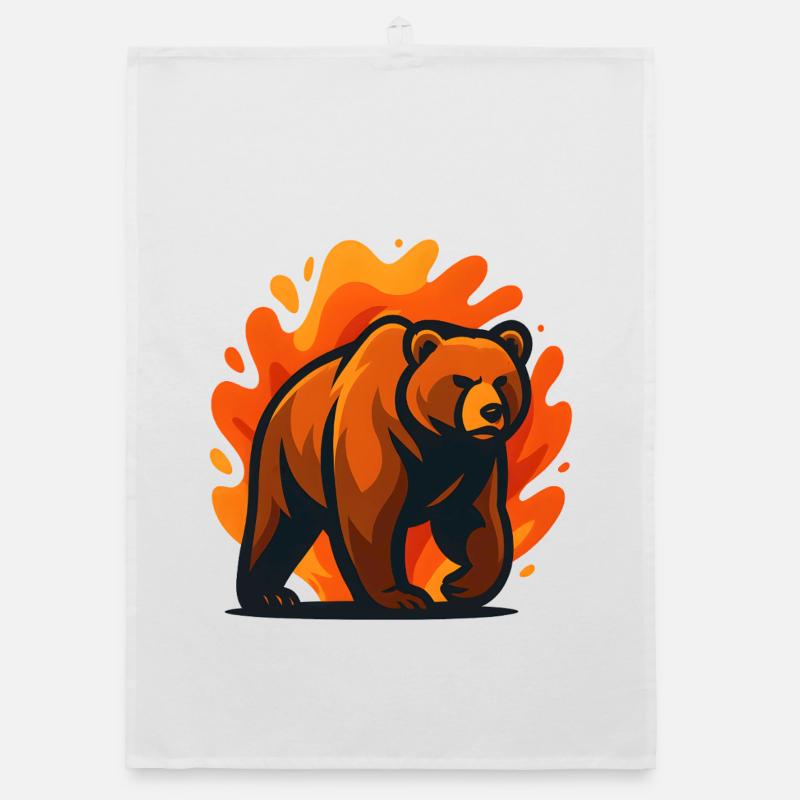 Burning Bear in flames Organic dish towel
