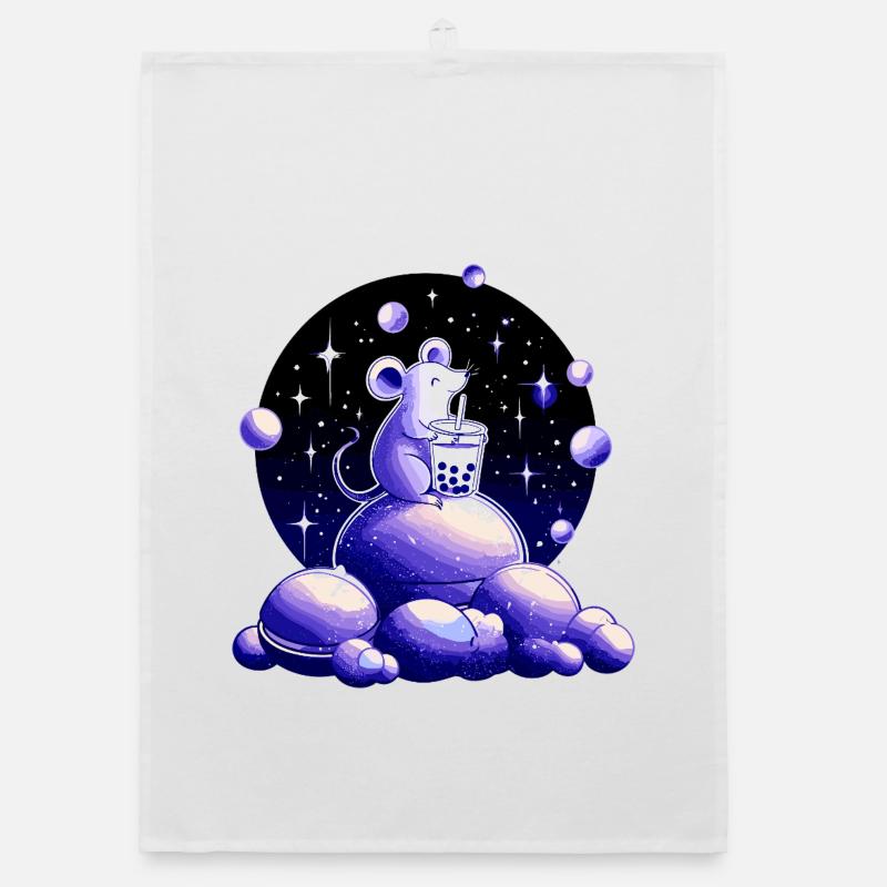 Moon Dreams Mouse with Bubble Tea Organic dish towel