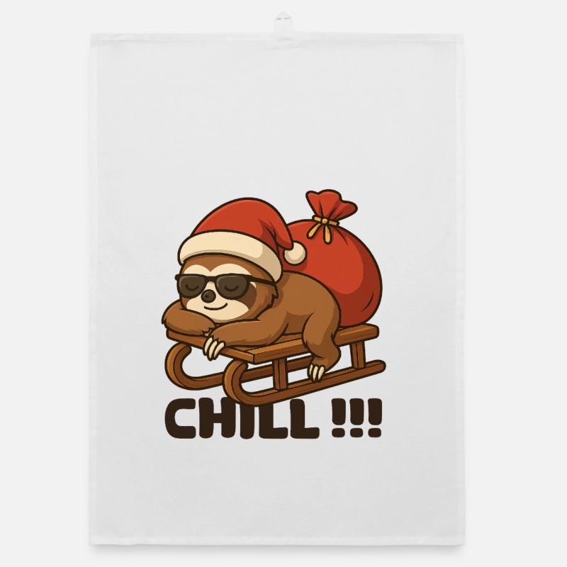 Chill Christmas sloth on sleigh Organic dish towel