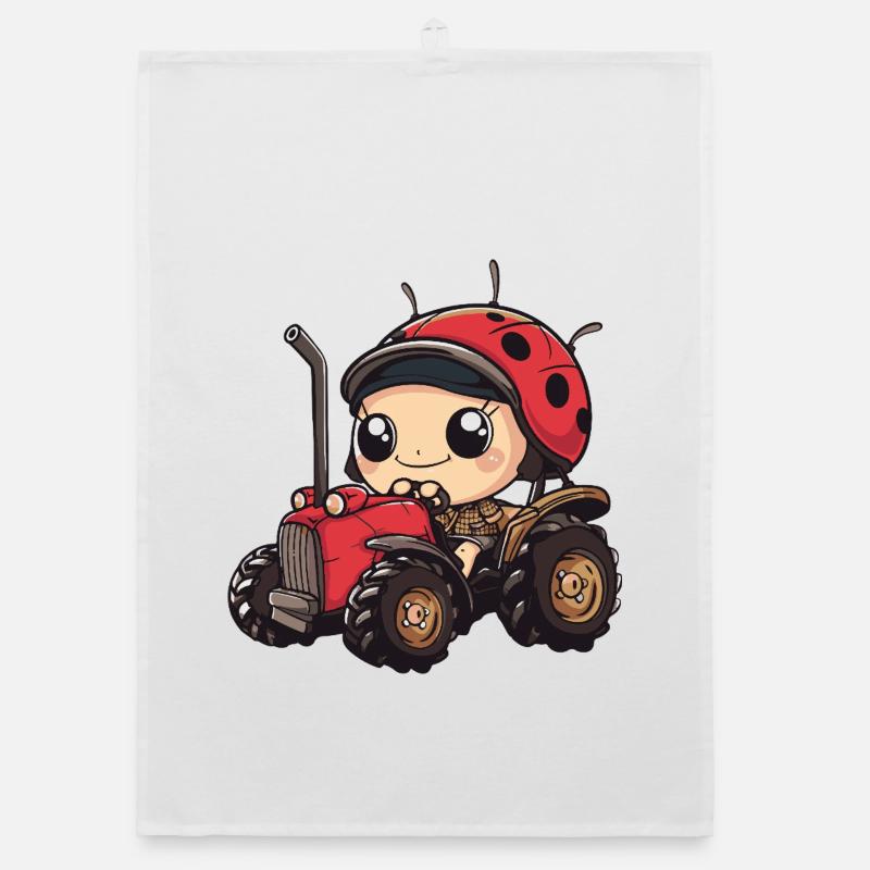 Ladybug Tractor Farmer Organic dish towel