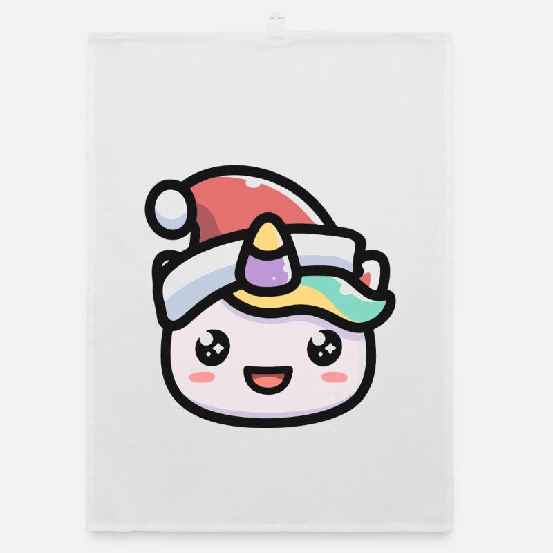 Chapeau de Père Noël face de licorne Kawaii - Torchon bio - blanc