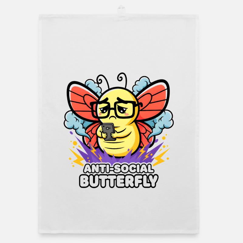 Design papillon antisocial pour introvertis Torchon bio