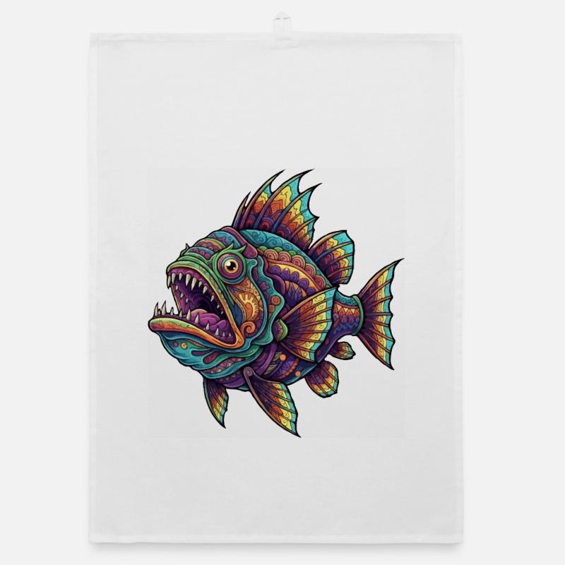 Rainbow Fish with Pattern Organic dish towel