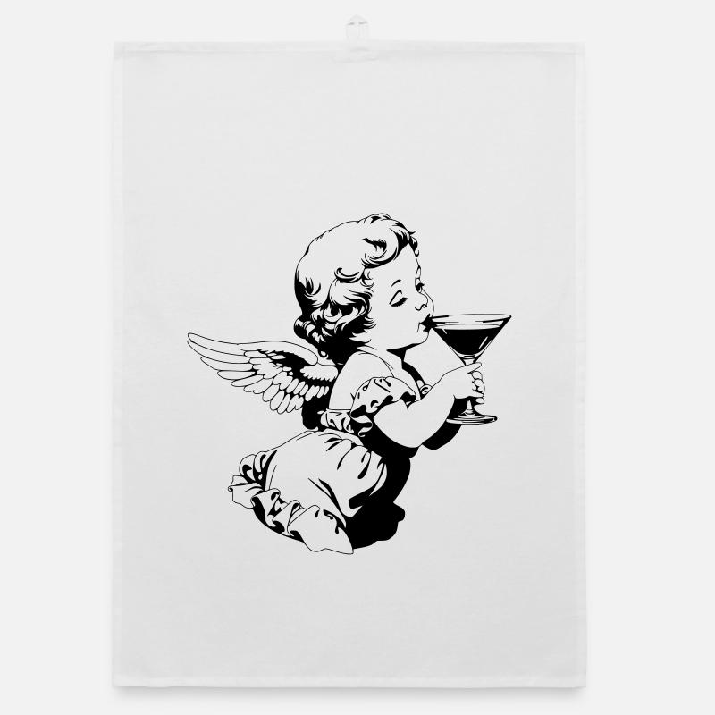 Cocktail Engel – Cherub mit Martini Glas Organic Geschirrtuch