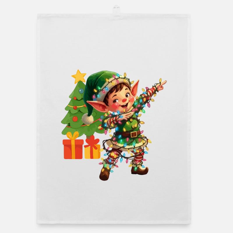 Dabbing Elf Fairy Lights Christmas Dancing Organic dish towel