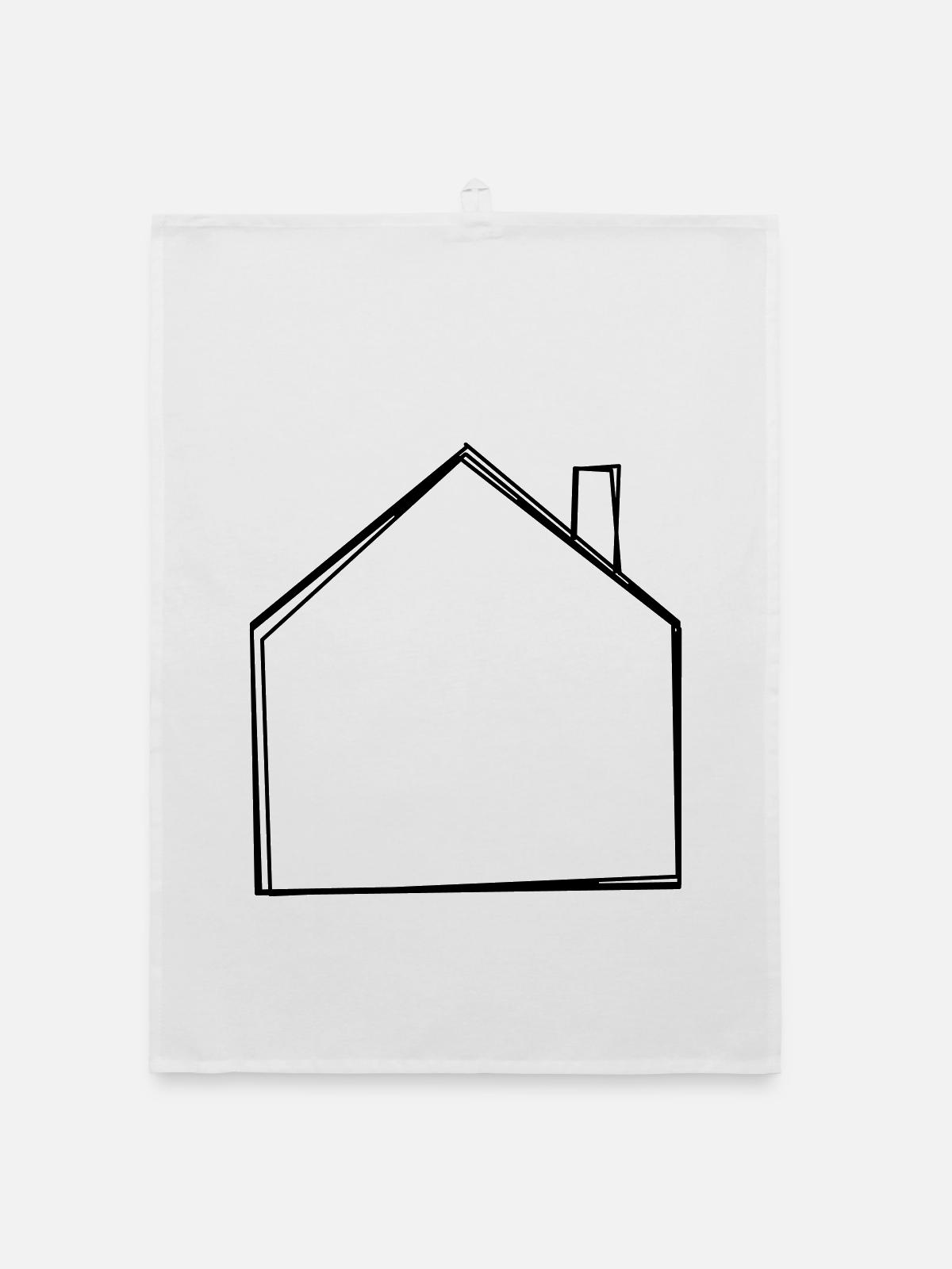 Haus handgezeichnet - Organic Geschirrtuch - Weiß - Vorne