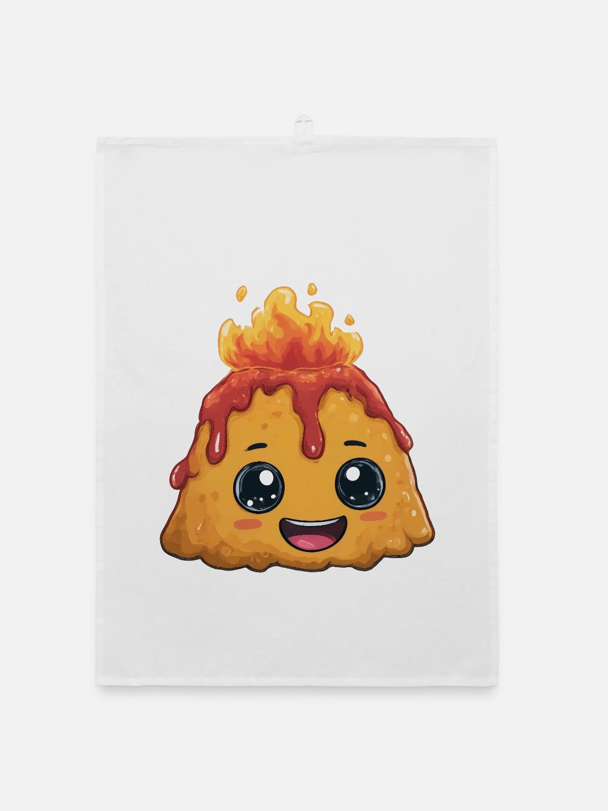 Kawaii Feuerpudding Vulkan - Organic Geschirrtuch - Weiß - Vorne
