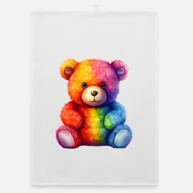 Rainbow Plush Bear Hug - Organic dish towel - white