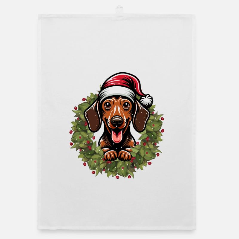 Dackel mit Weihnachtsmütze - Feiertags Shirt - Organic Geschirrtuch - Weiß