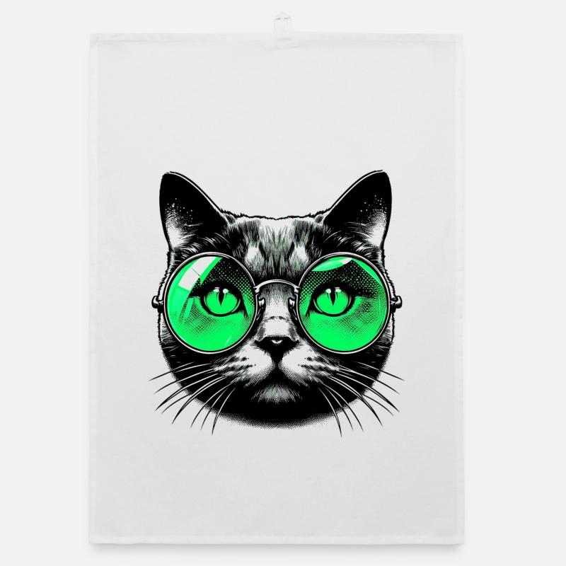 Puss with Glasses Organic dish towel
