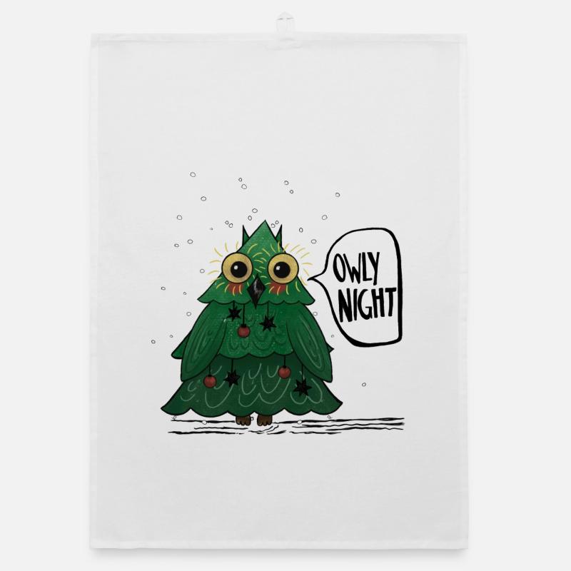 Owly Christmas Night Weihnachtsbaum Eule - Organic Geschirrtuch - Weiß
