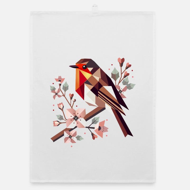 charming robin surrounded by cherry blossoms Organic dish towel