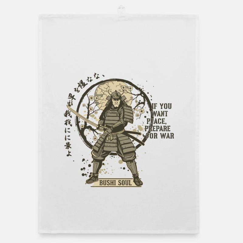 Bushi Seele Samurai in Blüten - Organic Geschirrtuch - Weiß