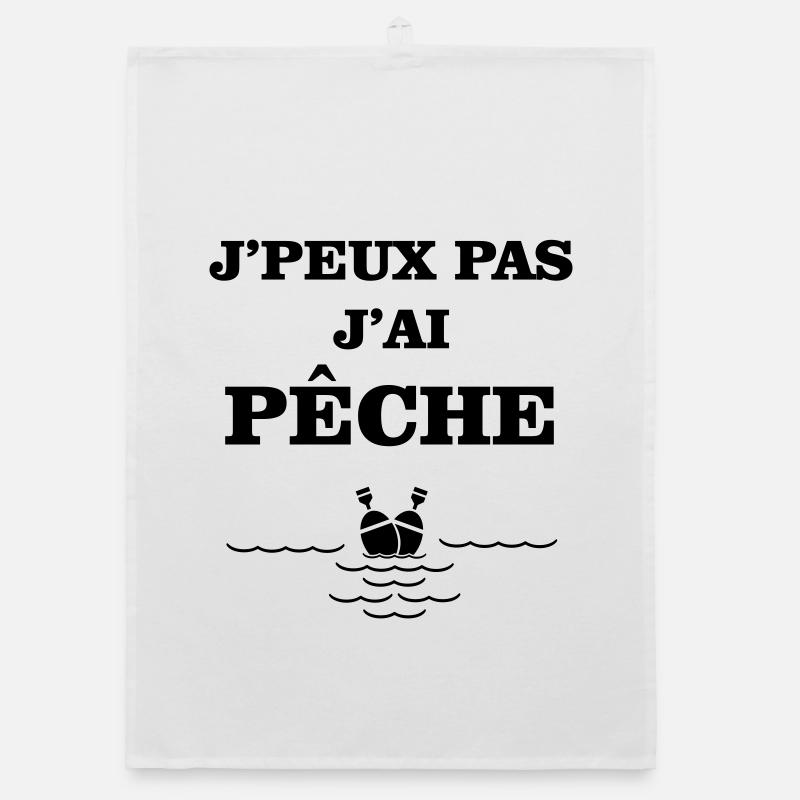 Je ne peux pas j'ai pêche - Torchon bio - blanc