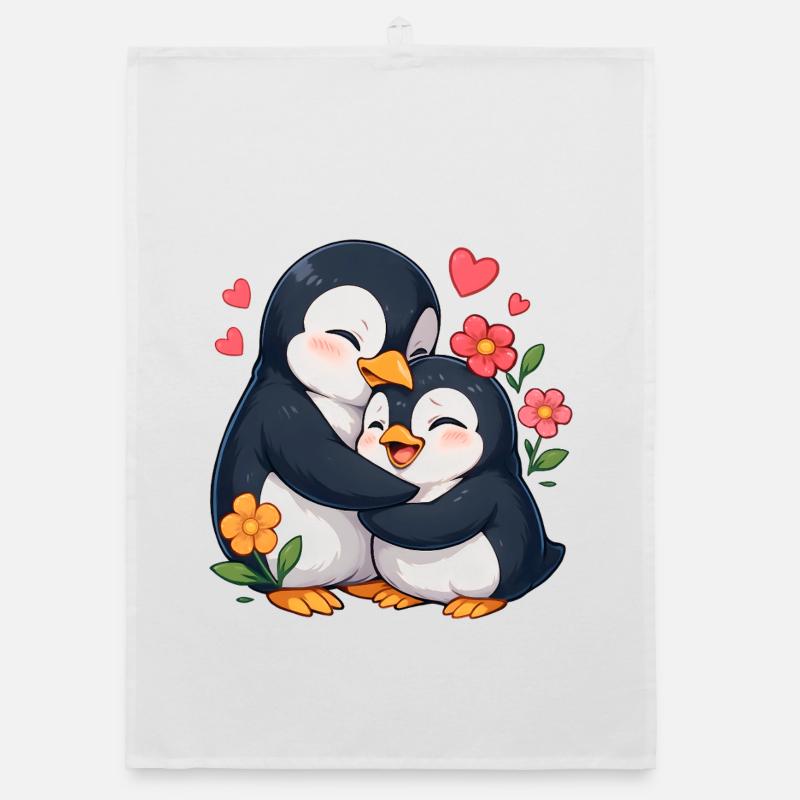Cuddly Penguin Heart Duo Organic dish towel