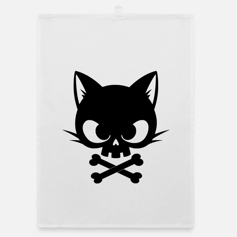 Crâne de chat avec os | Icône gothique mignonne Torchon bio