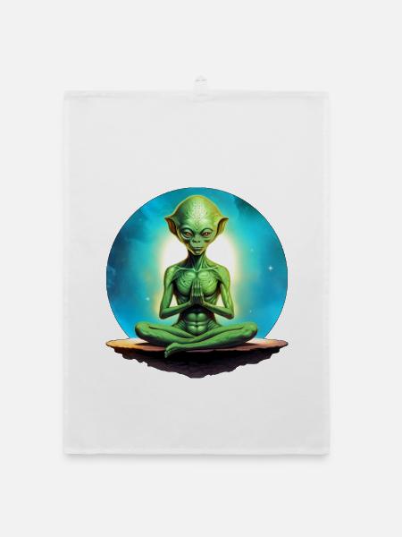 Aliens Yoga / Yogi Alien - Organic Geschirrtuch - Weiß - Vorne