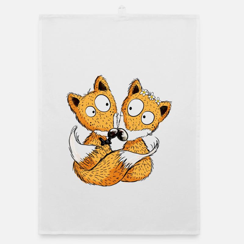 Fuchs Hochzeit - Brautpaar - Comic - Partnerschaft - Organic Geschirrtuch - Weiß