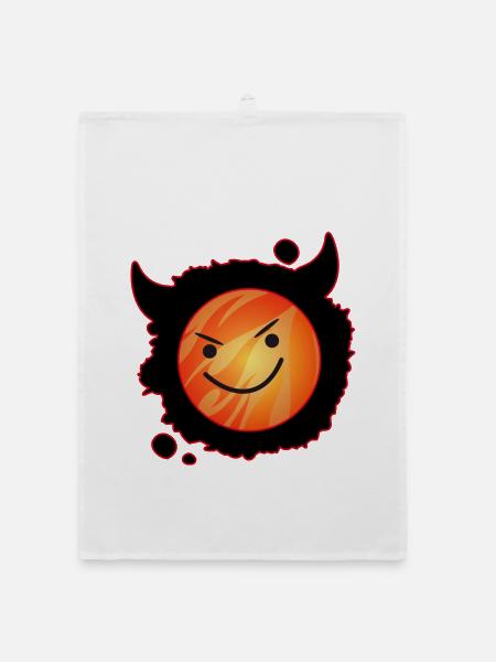 cute devil in flames and glowing face - Organic dish towel - white - Front