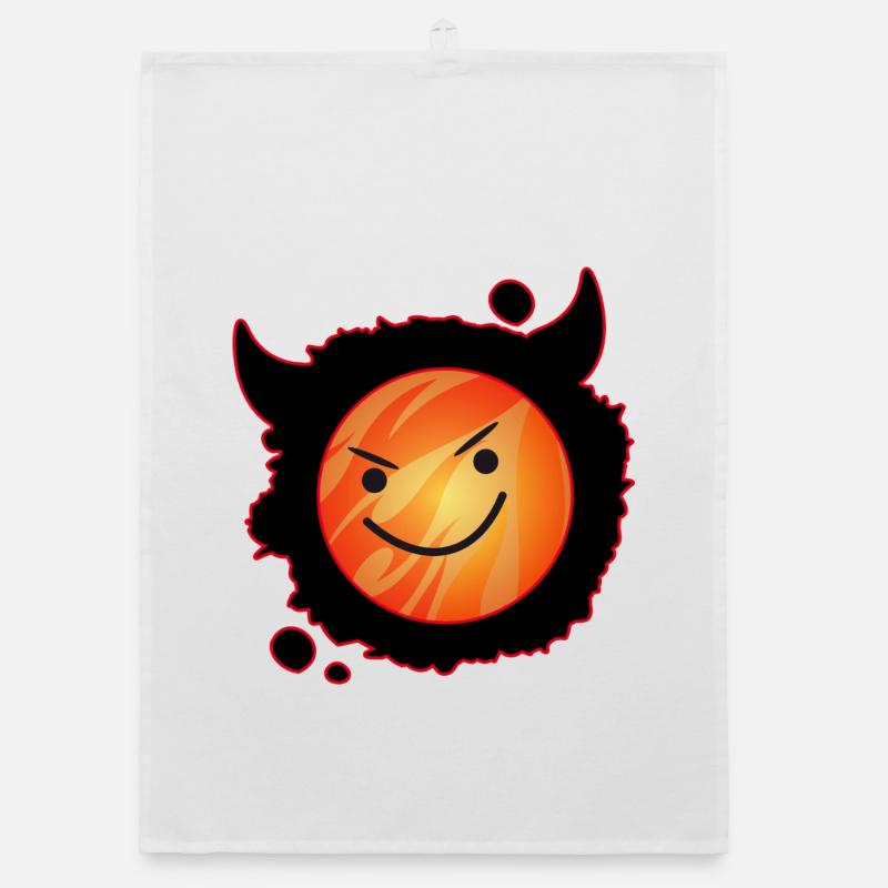cute devil in flames and glowing face Organic dish towel